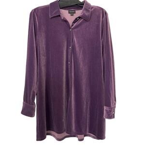 J Jill Wearever Purple Velvet Button Down Long Sleeve Blouse Top Large Petite